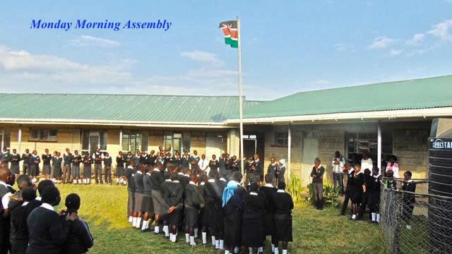 Students gathered for Monday morning assembly at St. Josephine Bakhita Secondary School in Gitare, Kenya