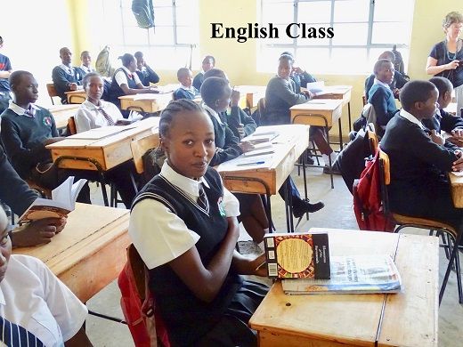 A student at her desk during an English class at St. Josephine Bakhita Secondary School